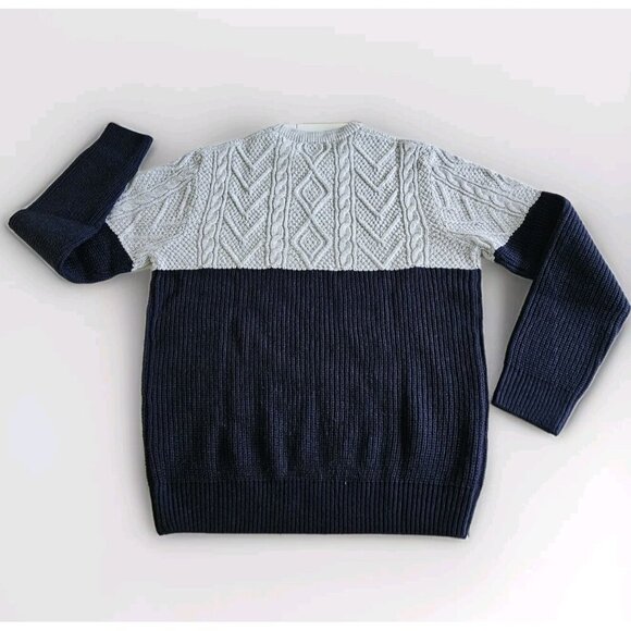 Alcott Sweater Mens XL Gray Navy Colorblock Cable Ribbed LS Crewneck Preppy Gorp - Picture 2 of 16